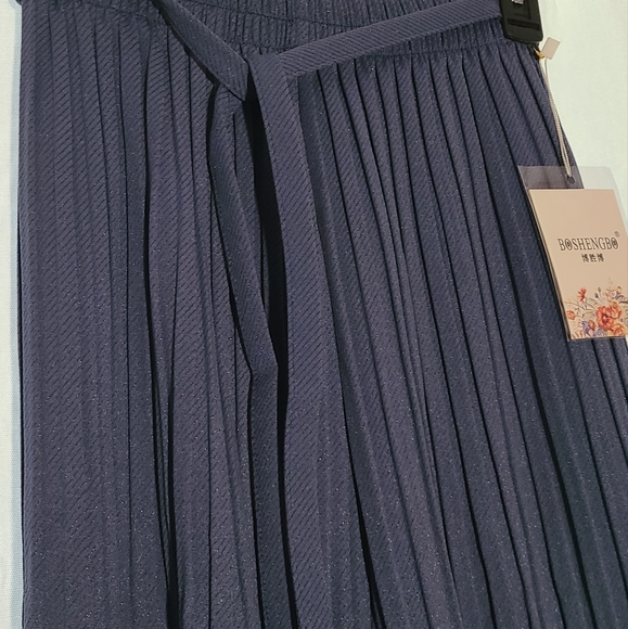 Blue Wide Leg Pleated Pants - Picture 3 of 6